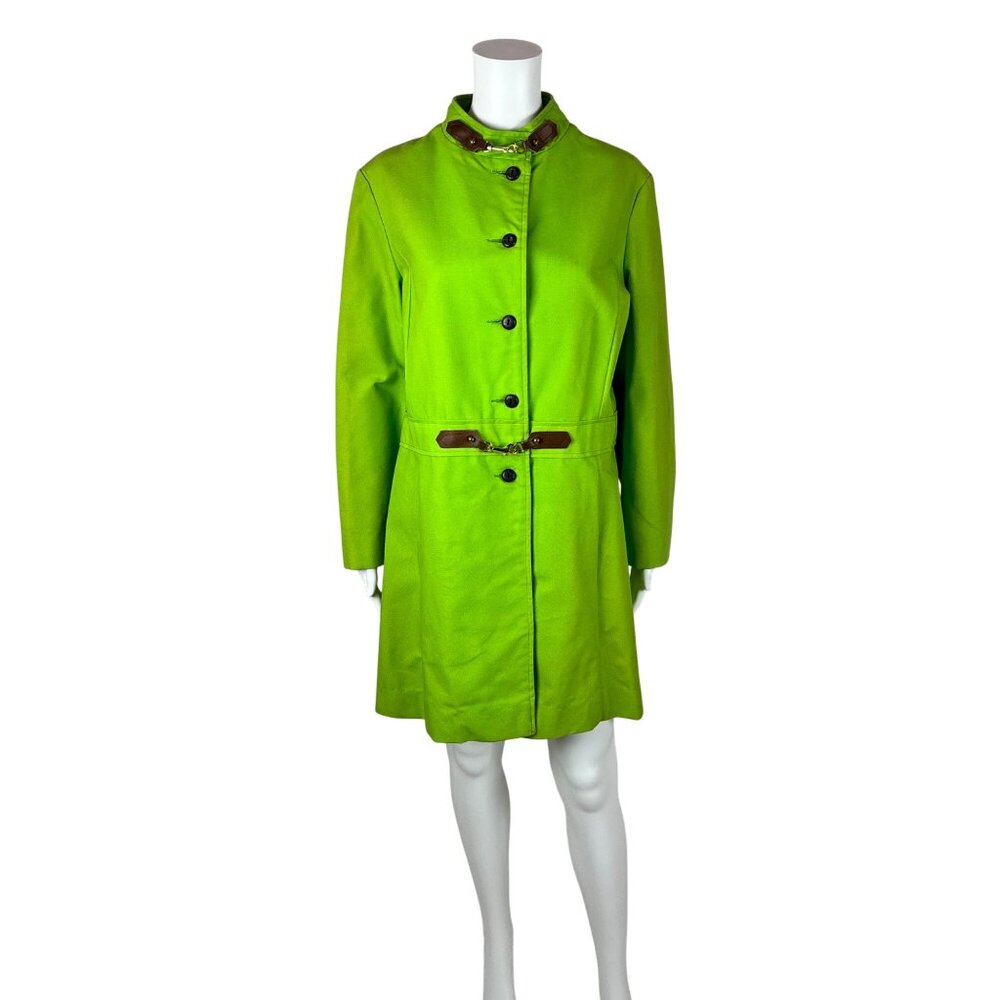 Vintage 60s Mod Trench Women's Large Neon Green Buckle Detail Coat Valor